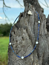 Load image into Gallery viewer, Sterling Silver Lapis Pearl Star Beaded Necklace
