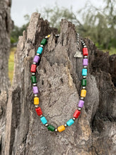 Load image into Gallery viewer, Sterling Silver Painted Desert Multicolor Barrel Beaded Necklace

