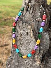 Load image into Gallery viewer, Sterling Silver Painted Desert Multicolor Barrel Beaded Necklace
