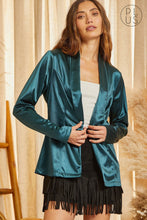 Load image into Gallery viewer, Teal Satin Blazer Plus Size
