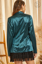 Load image into Gallery viewer, Teal Satin Blazer Plus Size
