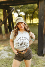 Load image into Gallery viewer, Texas Prison Rodeo Cowboy Raw Cut V-neck Graphic Tee
