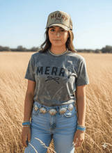 Load image into Gallery viewer, Tree Camo Merry Christmas Black Bow Graphic Tee
