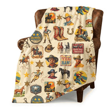 Load image into Gallery viewer, Baha Ranch Vintage Cowboy Collage Ultra-Soft Micro Fleece Blanket 60" x 80" Made in America
