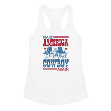 Load image into Gallery viewer, Make America Cowboy Again Women’s fitted Racerback Tank Top
