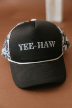 Load image into Gallery viewer, Yee Haw Black Cow Mesh Trucker Hat
