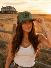 Load image into Gallery viewer, Yeehaw and Amen Longhorn Camo Trucker Hat
