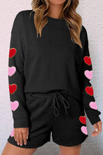 Load image into Gallery viewer, Heart pattern Round Neck Top and Drawstring Shorts Set

