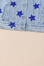 Load image into Gallery viewer, Pocketed Geometric Collared Neck Denim Jacket
