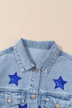 Load image into Gallery viewer, Pocketed Geometric Collared Neck Denim Jacket
