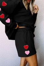 Load image into Gallery viewer, Heart pattern Round Neck Top and Drawstring Shorts Set
