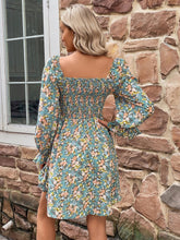 Load image into Gallery viewer, Floral Smocked Flounce Sleeve Square Neck Dress
