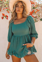 Load image into Gallery viewer, Smocked Three-Quarter Sleeve Peplum Blouse
