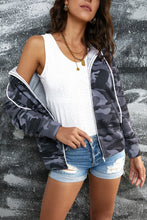 Load image into Gallery viewer, Camouflage Drawstring Detail Zip Up Hooded Jacket
