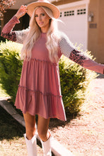 Load image into Gallery viewer, Mixed Print Frill Trim  Long Sleeve Dress

