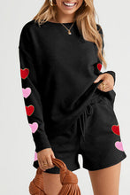 Load image into Gallery viewer, Heart pattern Round Neck Top and Drawstring Shorts Set
