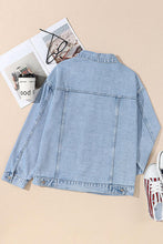 Load image into Gallery viewer, Pocketed Geometric Collared Neck Denim Jacket
