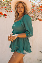Load image into Gallery viewer, Smocked Three-Quarter Sleeve Peplum Blouse

