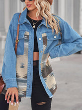 Load image into Gallery viewer, Geometric Raw Hem Button Up Denim Jacket
