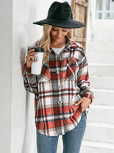 Load image into Gallery viewer, Meet You Outside Plaid Button Down Curved Hem Shacket
