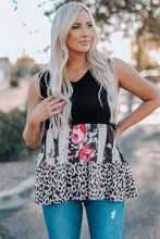 Load image into Gallery viewer, Leopard Floral Color Block V-Neck Tank Top
