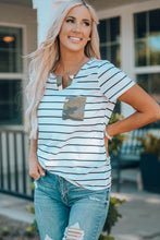 Load image into Gallery viewer, Striped Notched Neck T-Shirt
