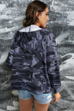Load image into Gallery viewer, Camouflage Drawstring Detail Zip Up Hooded Jacket
