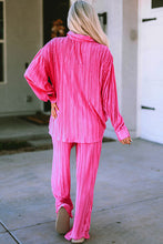 Load image into Gallery viewer, Pleated Button Up Shirt and Wide-Leg Pants Set
