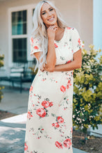 Load image into Gallery viewer, Floral Side Slit Cuffed Sleeve Midi Dress
