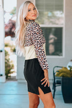 Load image into Gallery viewer, Leopard Color Block Cold-Shoulder Side Slit Dress
