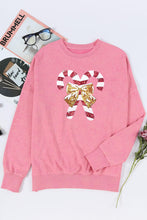Load image into Gallery viewer, Sequin Candy Cane Round Neck Slit Sweatshirt
