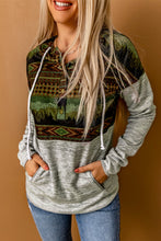 Load image into Gallery viewer, Printed Color Block Drawstring Detail Hoodie
