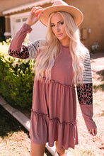 Load image into Gallery viewer, Mixed Print Frill Trim  Long Sleeve Dress
