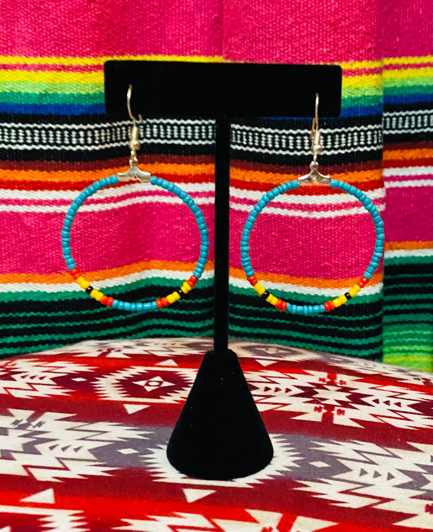 Navajo Beaded Earrings Turquoise (small hoops)