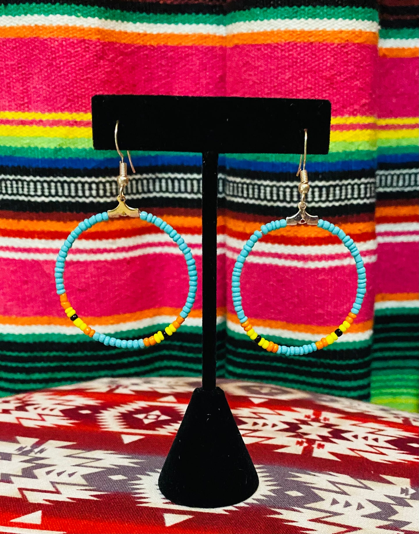 Navajo Beaded Earrings Light Turquoise (small hoop)
