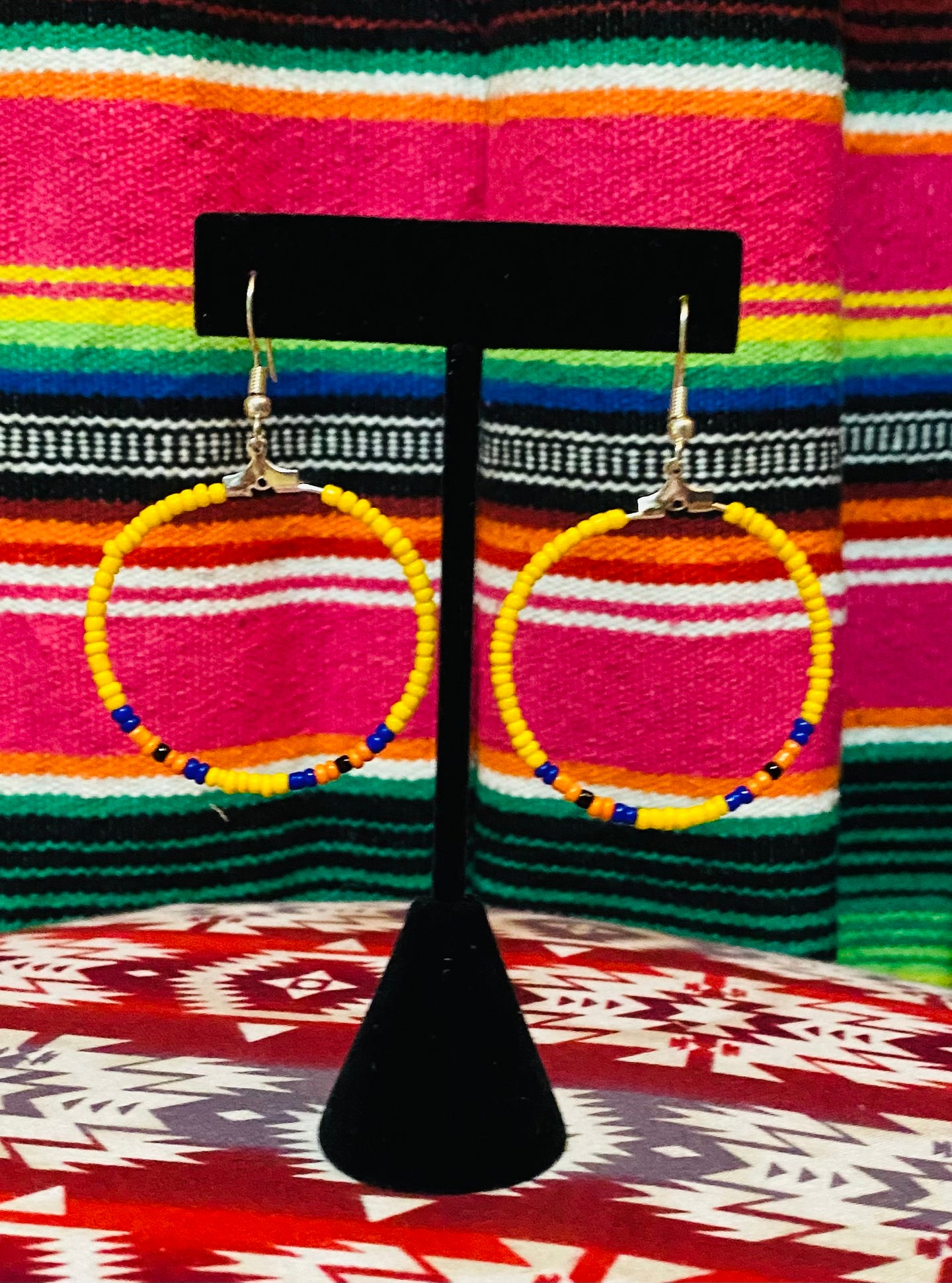 Navajo Beaded Earrings Yellow (small hoop)