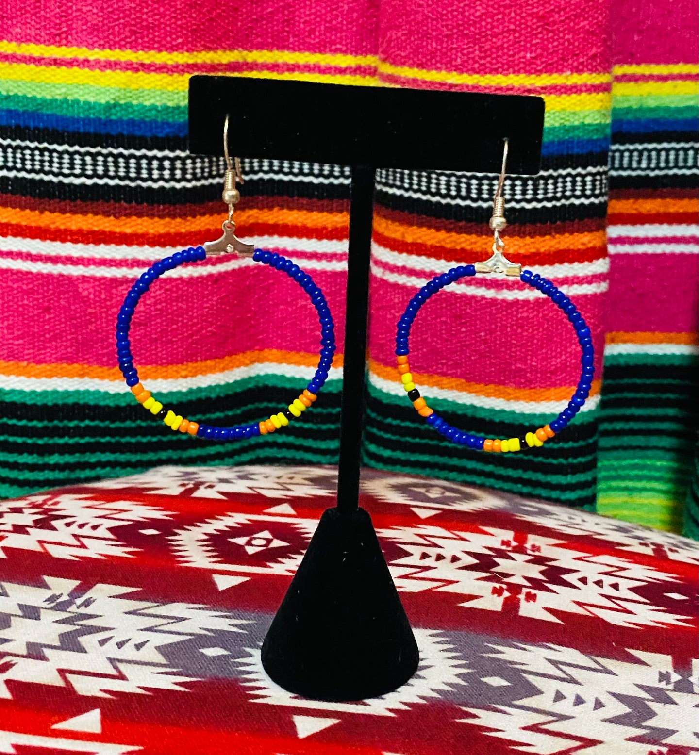 Navajo Beaded Earrings Navy Blue (small hoop)