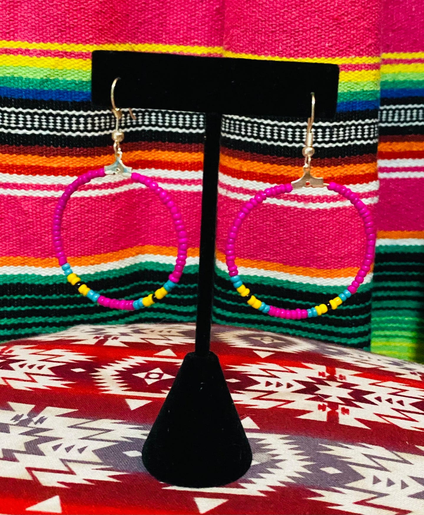 Navajo Beaded Earrings Pink (small hoop)