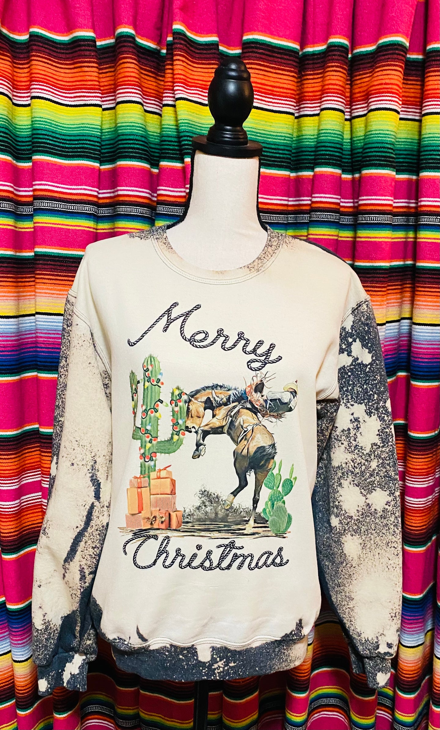 Merry Christmas Bucking Horse Bleached Sweatshirt Custom Order
