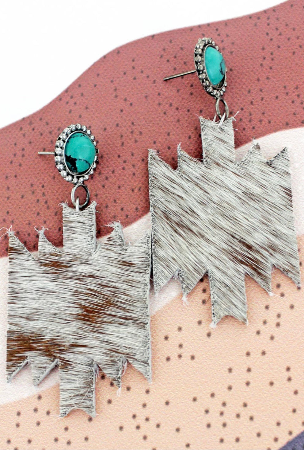 Turquoise Brown Cow Hide Earrings