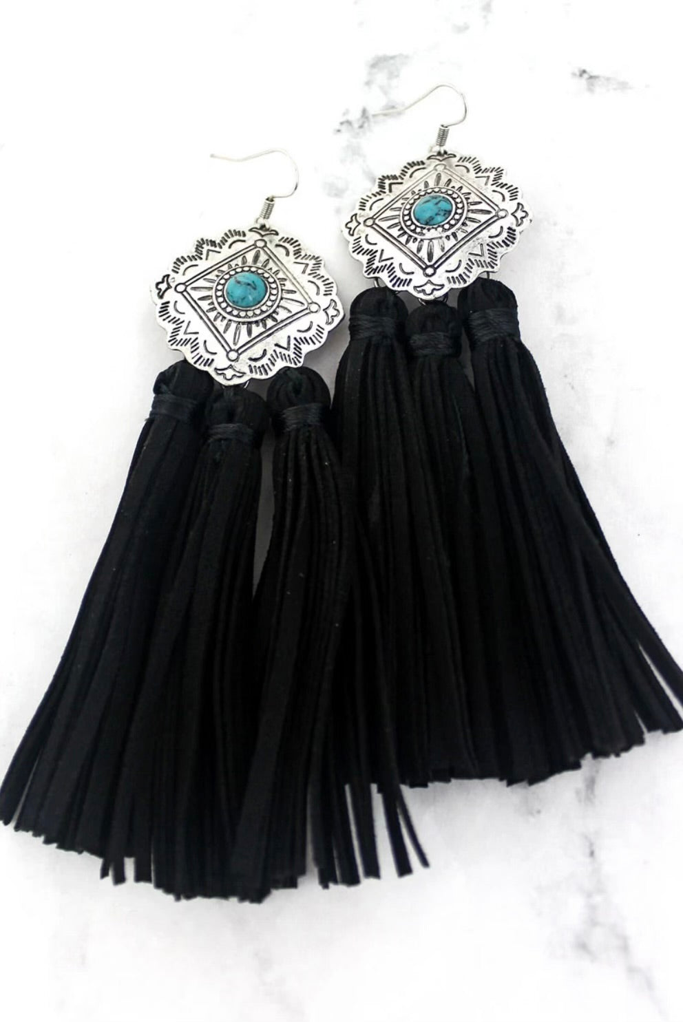 Winifred Black Tassel Earrings