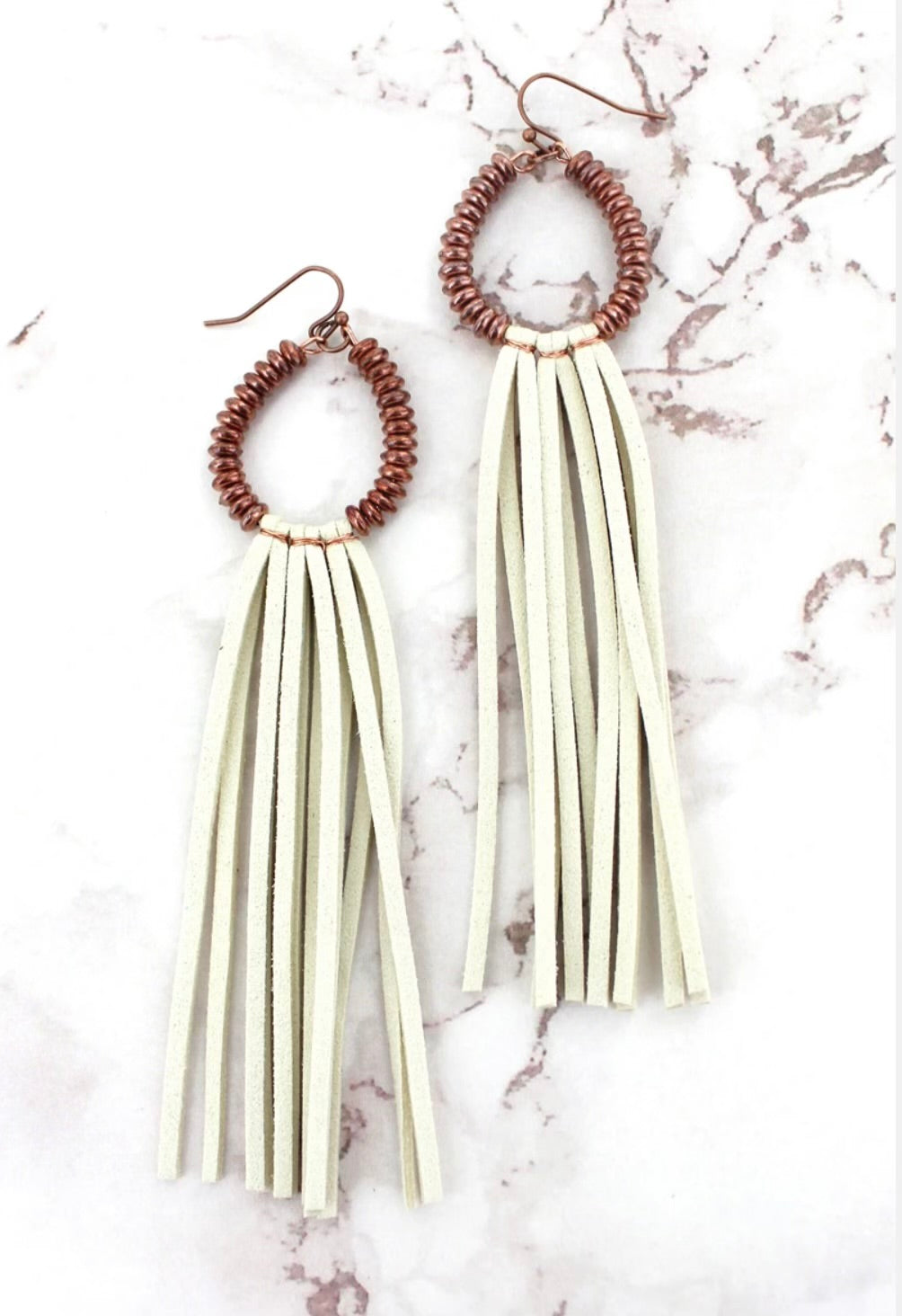 Ivory & Coppertone Beaded Teardrop Tassel Earrings