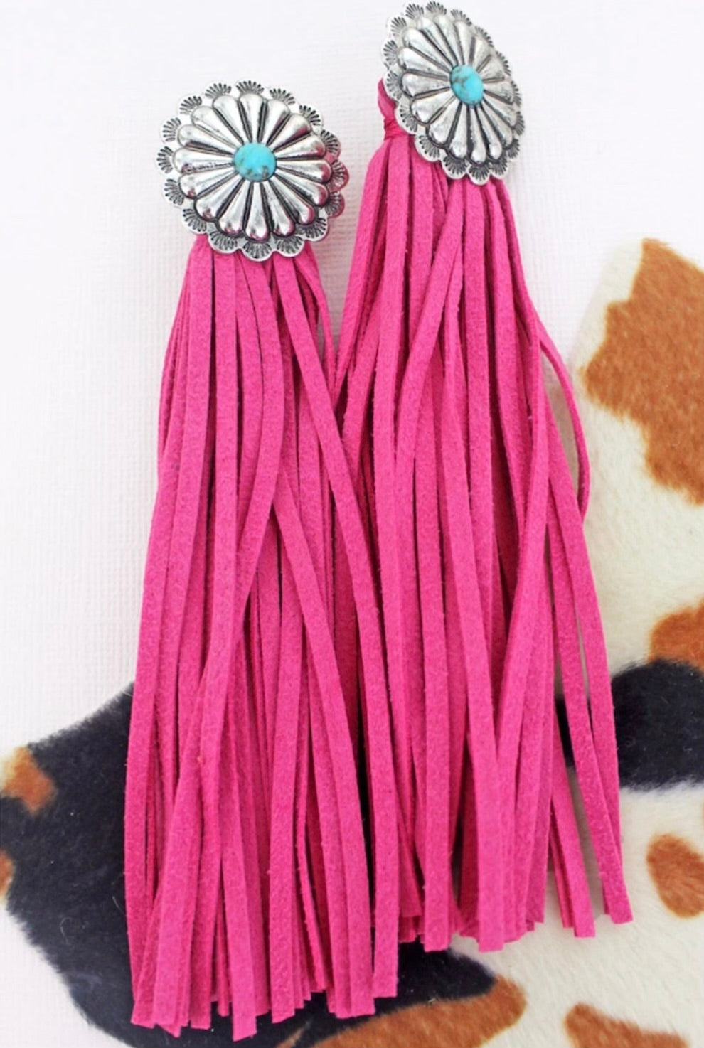 Cora Concho Fuchsia Pink Tassel Earrings