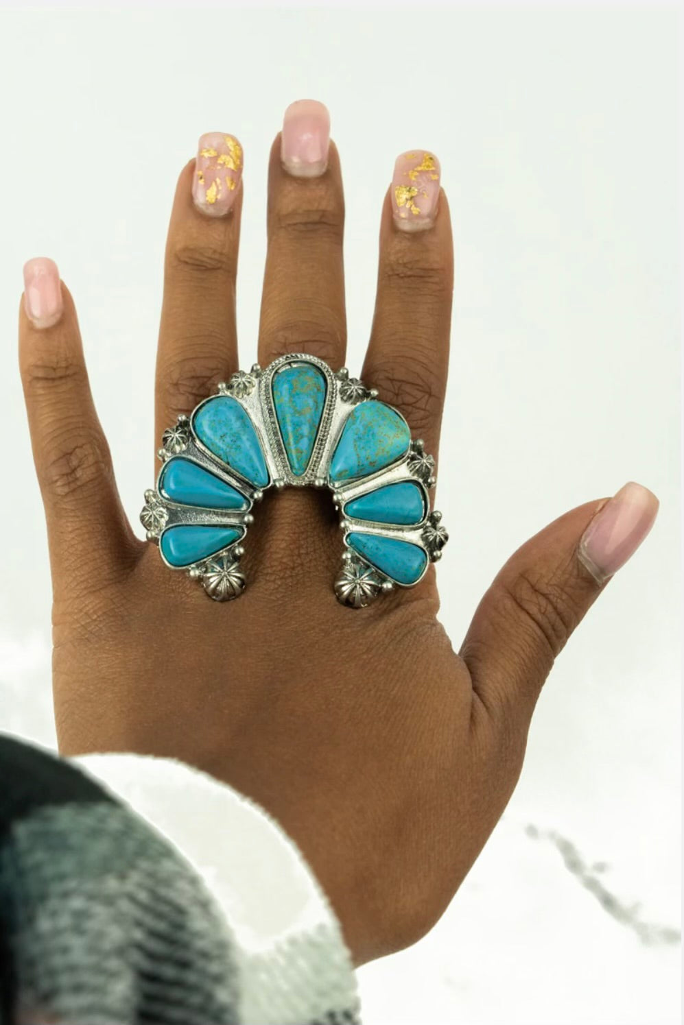 Turquoise Silvertone Ring