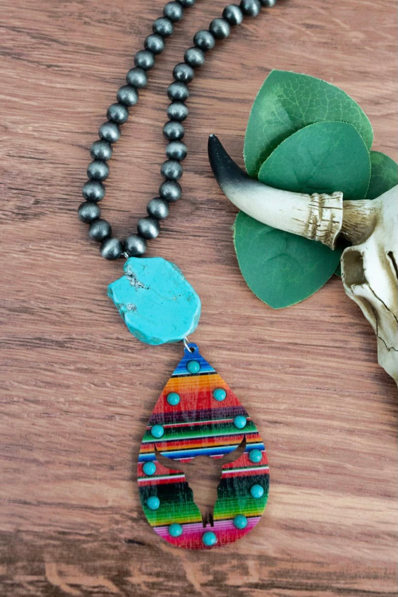 Fiesta Steer Silver Pearl Necklace