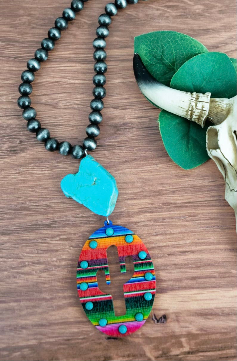 Fiesta Cactus Silver Pearl Necklace