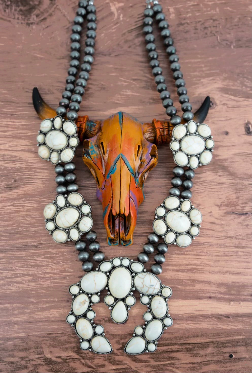 White Guadalupe Squash Blossom Necklace