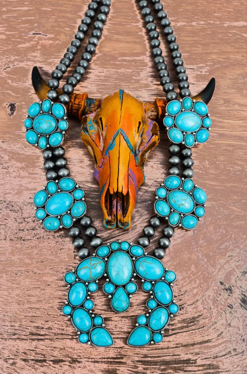 Turquoise Guadalupe Squash Blossom Necklace
