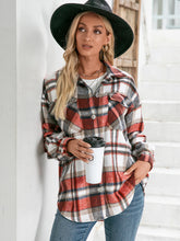 Load image into Gallery viewer, Meet You Outside Plaid Button Down Curved Hem Shacket
