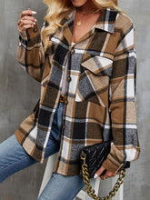 Load image into Gallery viewer, Plaid Button Up Dropped Shoulder Outerwear
